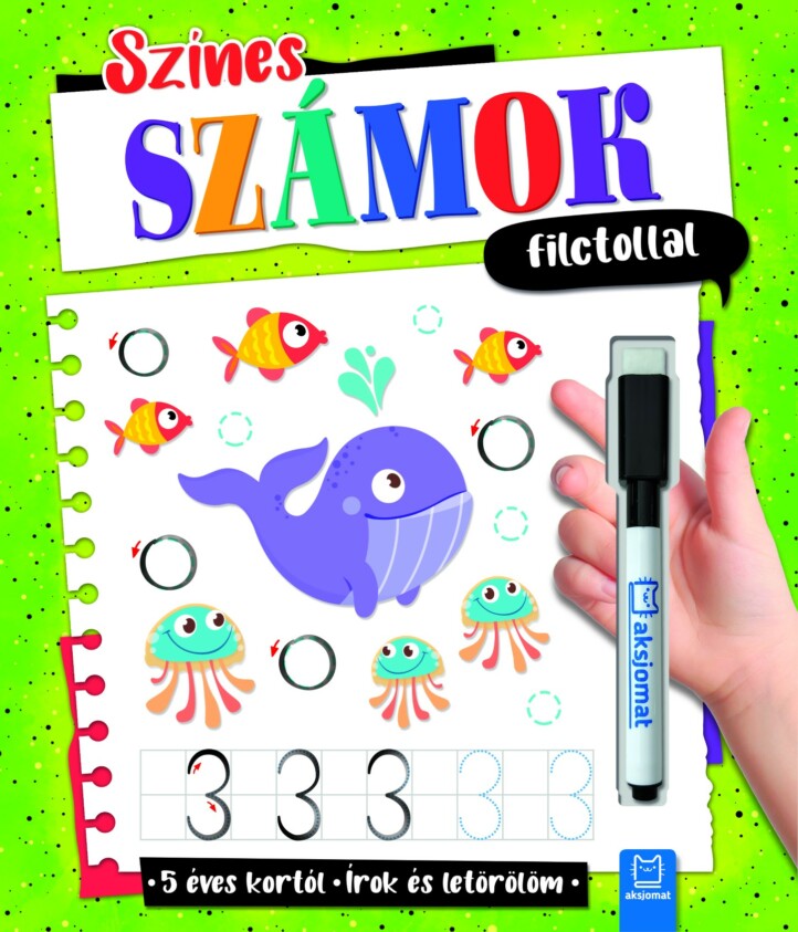 Színes számok filctollal. Írok és letörlöm 5+