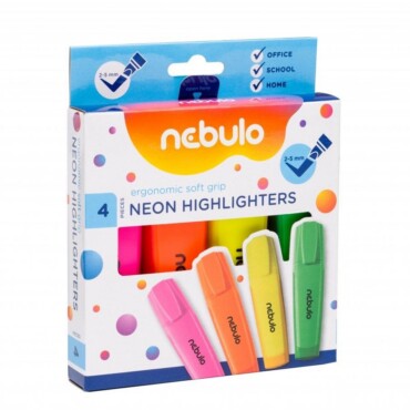 Szövegkiemelő  Készlet, 4 Neon Szín, Nebulo